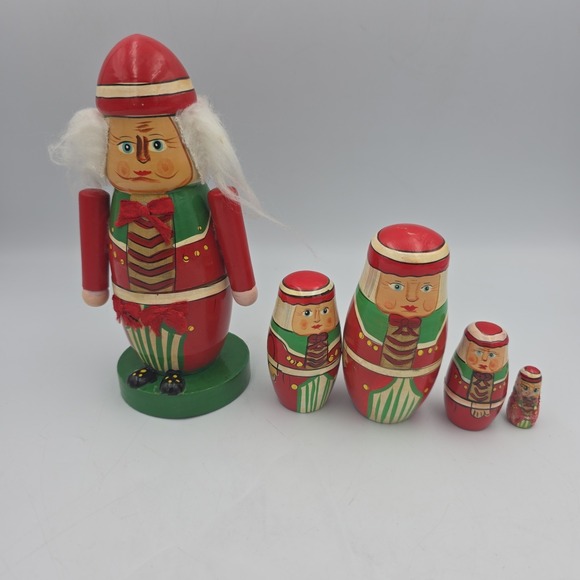 The Unbranded Brand Other - Nesting Doll‎ 5 Piece Nutcracker In Red Coat And Hat
